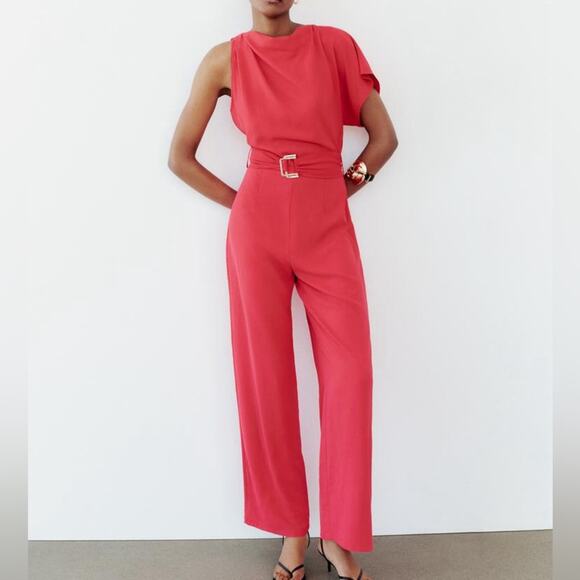 ZARA ASYMMETRIC CREPE BUCKLE JUMPSUIT - Picture 3 of 12